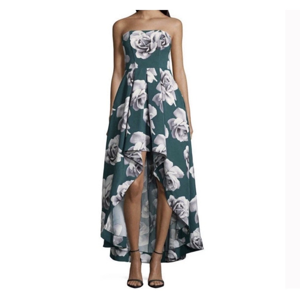 Speechless Floral High-Low Strapless‎ Gown 13 Green Rose Print Formal Evening